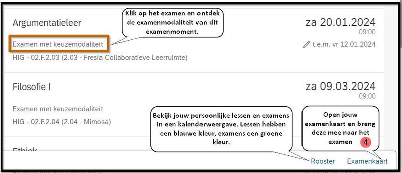 Voorbeeld van een individueel examenrooster